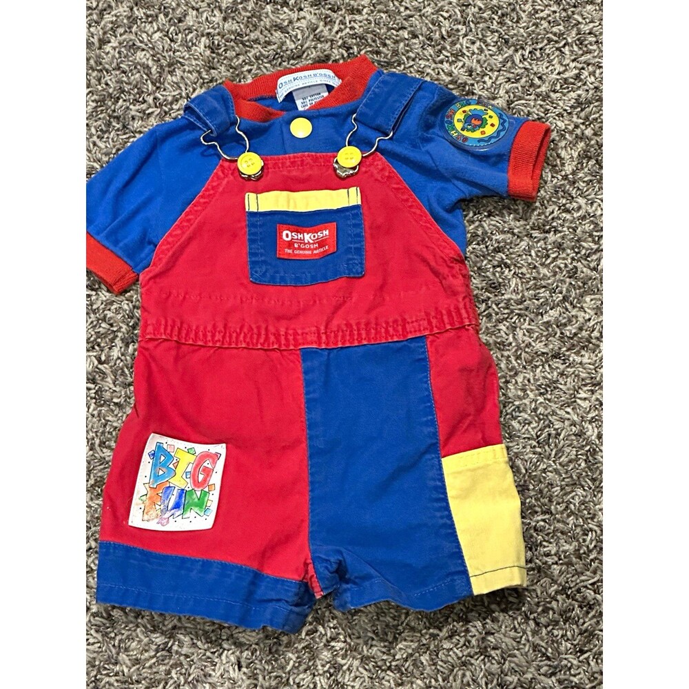 Vintage OshKosh B'gosh Unisex Baby 6-9 Months 2pc Shirt Overalls Colorblock Y2K